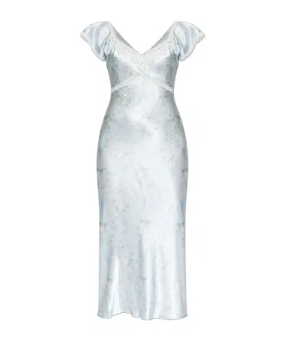 Loveshackfancy Eline Lace Floral-print Maxi Dress In Blue