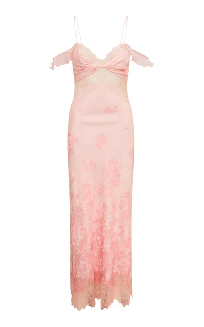 Loveshackfancy Ellamina Lace-trimmed Silk-blend Off-the-shoulder Maxi Dress In Light Pink