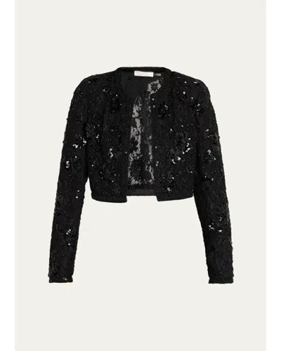 Loveshackfancy Eloweth Sequined Cropped Jacket In Black