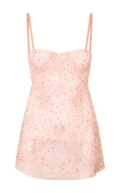 Loveshackfancy Elsia Pearl-embellished Mini Dress In Neutral
