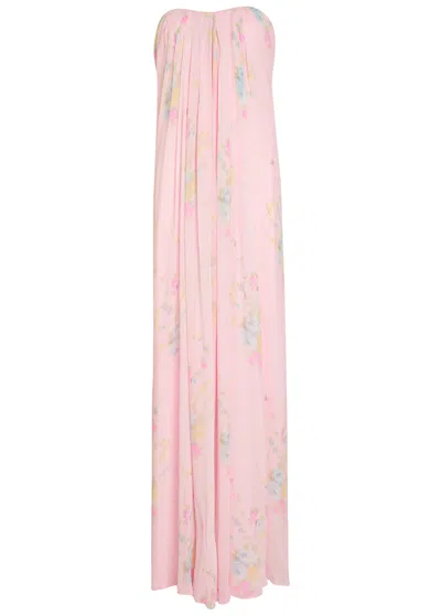 Loveshackfancy Emara Floral Strapless Chiffon Maxi Dress In Pink