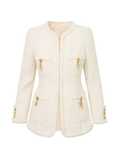 Loveshackfancy Embellished Fringed Jacket In Neutral