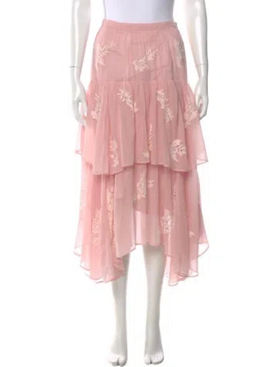 Pre-owned Loveshackfancy Embroidered Accent Midi Length Skirt In Pink