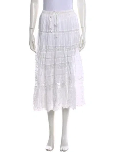 Pre-owned Loveshackfancy Embroidered Accent Midi Length Skirt In White