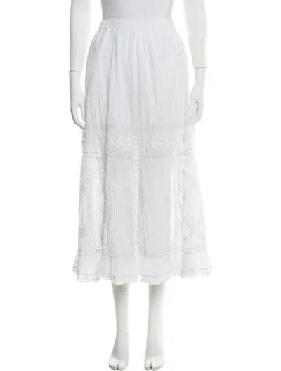 Pre-owned Loveshackfancy Embroidered Accent Midi Length Skirt In White