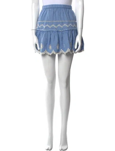 Pre-owned Loveshackfancy Embroidered Accent Mini Skirt In Blue