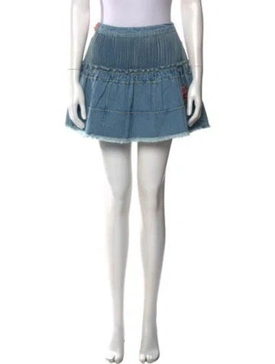 Pre-owned Loveshackfancy Embroidered Accent Mini Skirt In Blue