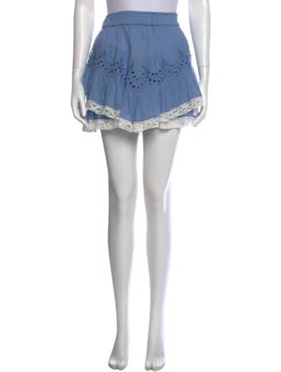 Pre-owned Loveshackfancy Embroidered Accent Mini Skirt In Blue