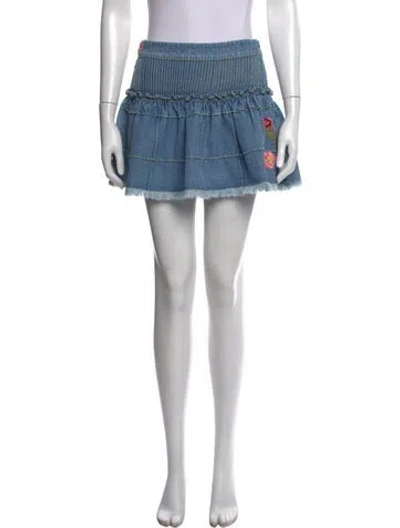 Pre-owned Loveshackfancy Embroidered Accent Mini Skirt In Blue