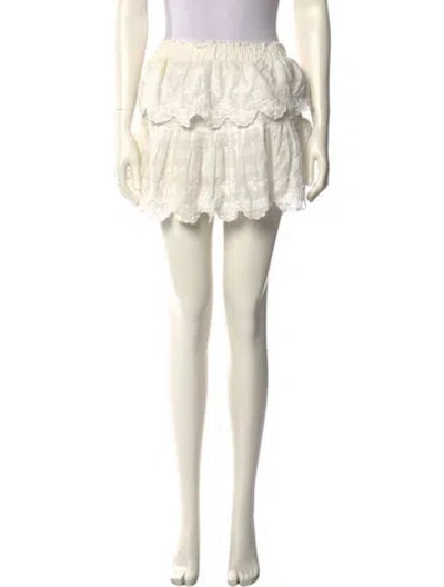 Pre-owned Loveshackfancy Embroidered Accent Mini Skirt In Neutral