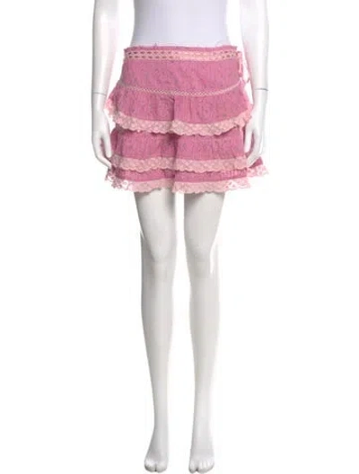 Pre-owned Loveshackfancy Embroidered Accent Mini Skirt In Pink