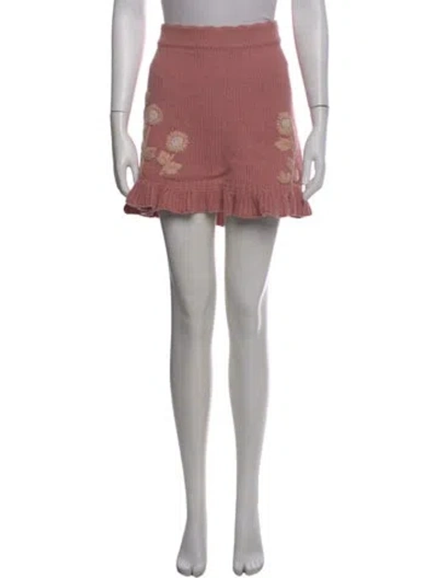 Pre-owned Loveshackfancy Embroidered Accent Mini Skirt In Pink