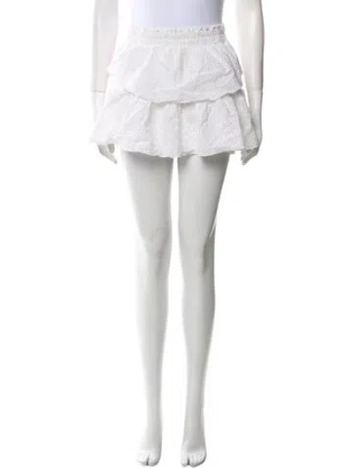 Pre-owned Loveshackfancy Embroidered Accent Mini Skirt In White