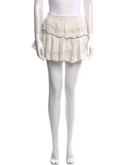 Pre-owned Loveshackfancy Embroidered Accent Mini Skirt In White