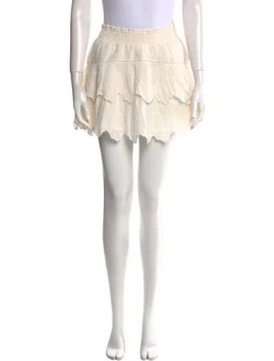 Pre-owned Loveshackfancy Embroidered Accent Mini Skirt In White