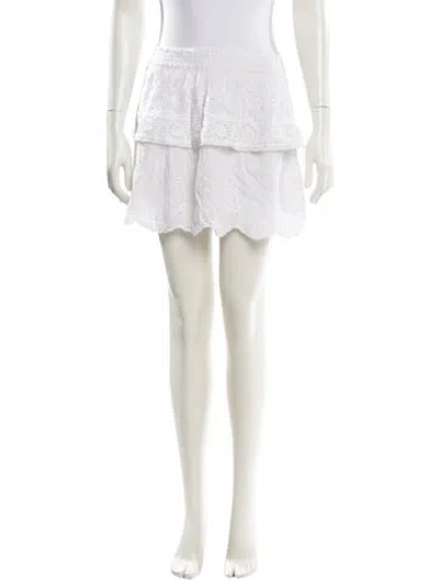Pre-owned Loveshackfancy Embroidered Accent Mini Skirt In White