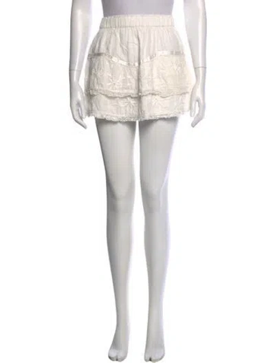 Pre-owned Loveshackfancy Embroidered Accent Mini Skirt In White