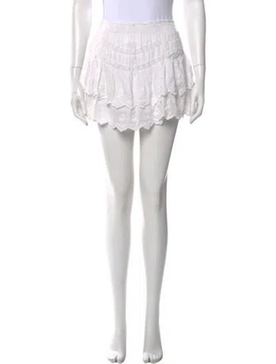 Pre-owned Loveshackfancy Embroidered Accent Mini Skirt In White