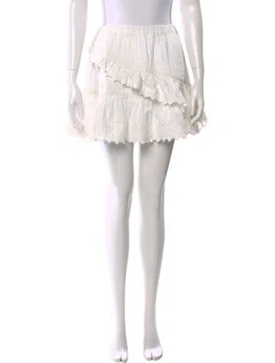 Pre-owned Loveshackfancy Embroidered Accent Mini Skirt In White