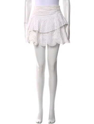 Pre-owned Loveshackfancy Embroidered Accent Mini Skirt In White
