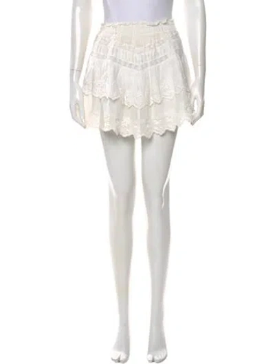 Pre-owned Loveshackfancy Embroidered Accent Mini Skirt In White