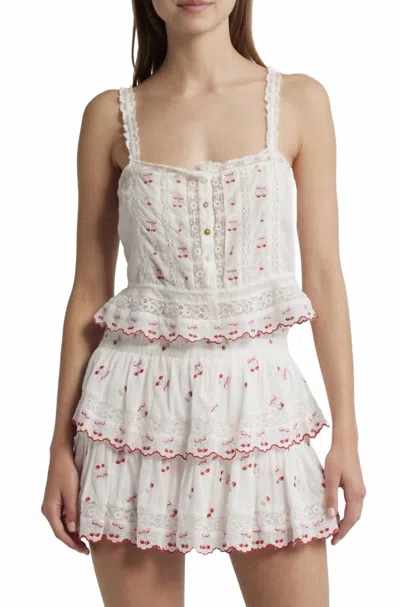Loveshackfancy Embroidered Cherry Vietta Top In Optic White In Neutral