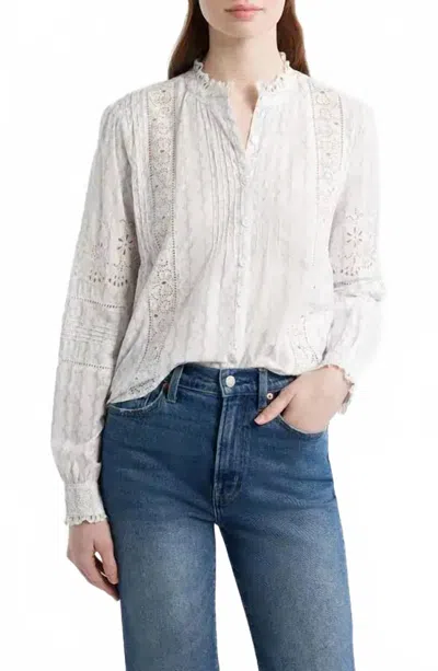 Loveshackfancy Embroidered Eyelet Cotton Button-up Shirt In Blue Bonnet In Neutral