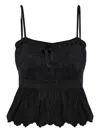 Loveshackfancy Embroidered Ruffled Top In Black