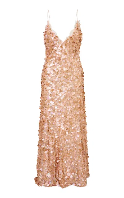 Loveshackfancy Emmalisa Sequined Gown In Gold