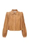 Loveshackfancy Eris Suede Jacket In Brown