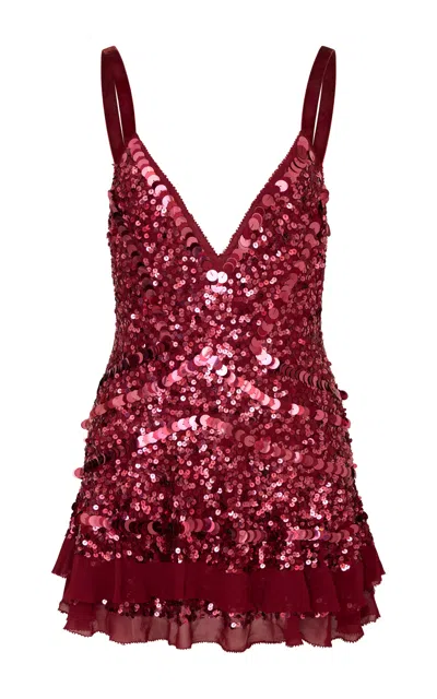Loveshackfancy Esper Sequin And Lace Mini Dress In Red