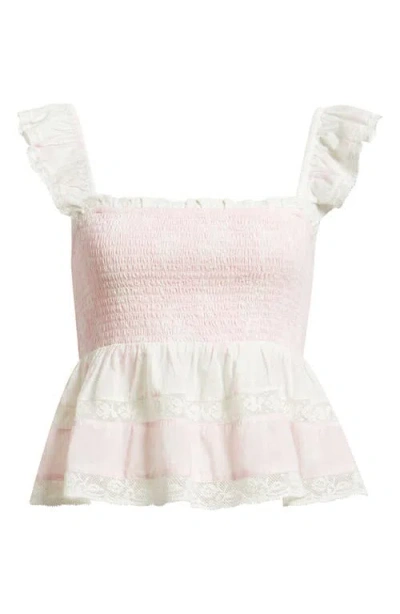 Loveshackfancy Eugene Ruffle & Lace Top In Pink