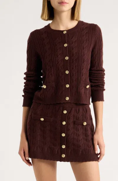 Loveshackfancy Eugenie Cable Knit Wool & Cashmere Cardigan In Burgundy
