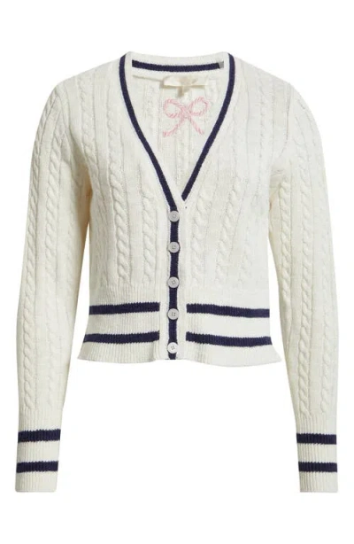 Loveshackfancy Evabella Crop Cotton & Linen Cable Cardigan In Brown