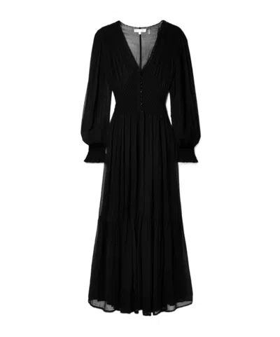 Loveshackfancy Evalina Smocked Chiffon Maxi Dress In Black