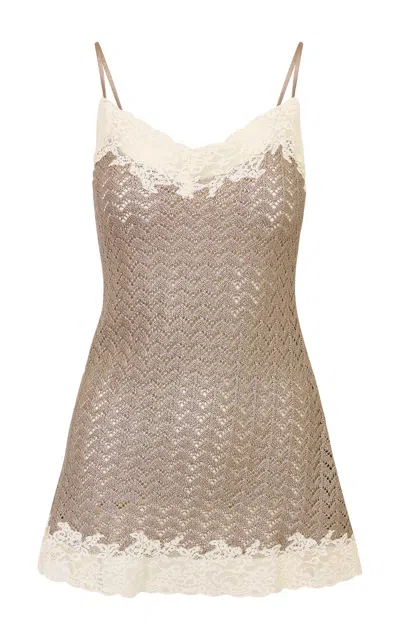 Loveshackfancy Evara Pointelle-knit Cotton Mini Dress In Brown