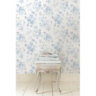 Loveshackfancy Everblooming Rosettes Bouquets 33' L X 20.5'' W Wallpaper Roll In Blue