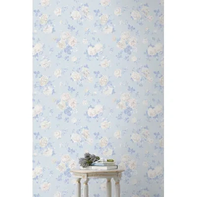 Loveshackfancy Everblooming Rosettes Whisper Blue Cabbage Rose Bouquets Wallpaper