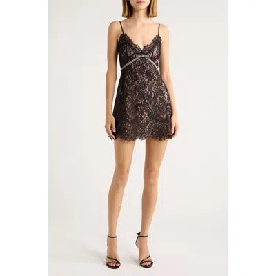 Loveshackfancy Eviara Lace Mini Dress With Crystal Bow In Black