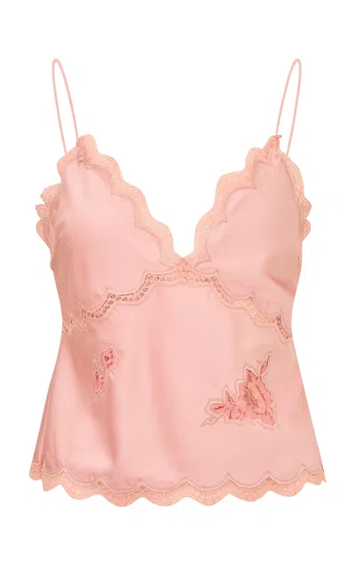 Loveshackfancy Evony Lace-paneled Crepe Cami Top In Pink