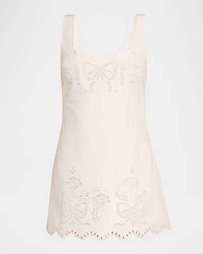 Loveshackfancy Fable Embroidered Mini Dress In Neutral