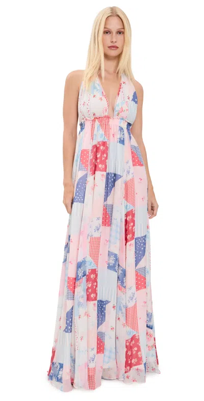 Loveshackfancy Fancy Patchwork Halterneck Dress Blueberry Sundae In Multi