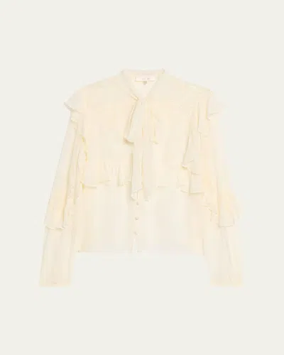 Loveshackfancy Farah Chiffon Lace Blouse In White