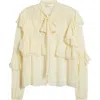 Loveshackfancy Farah Ruffle Detail Button-up Shirt In Gray