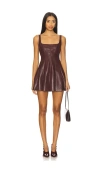 Loveshackfancy Fauber Faux Leather Mini Dress In Black
