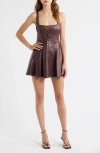 Loveshackfancy Fauber Faux Leather Minidress In Brown