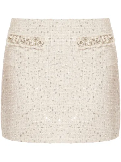 LOVESHACKFANCY FAUX-PEARL EMBELLISHED MINI SKIRT