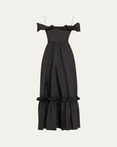 Loveshackfancy Ferra Off-shoulder Taffeta Maxi Dress In Black