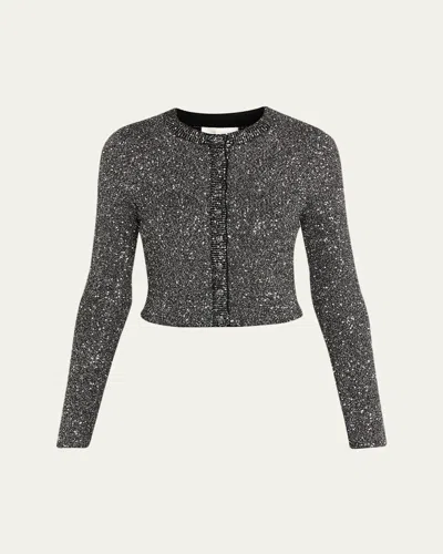Loveshackfancy Ferra Sequined Knit Cardigan In Black