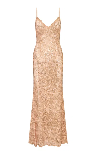 Loveshackfancy Fevie Gilded Lace Maxi Dress In Brown
